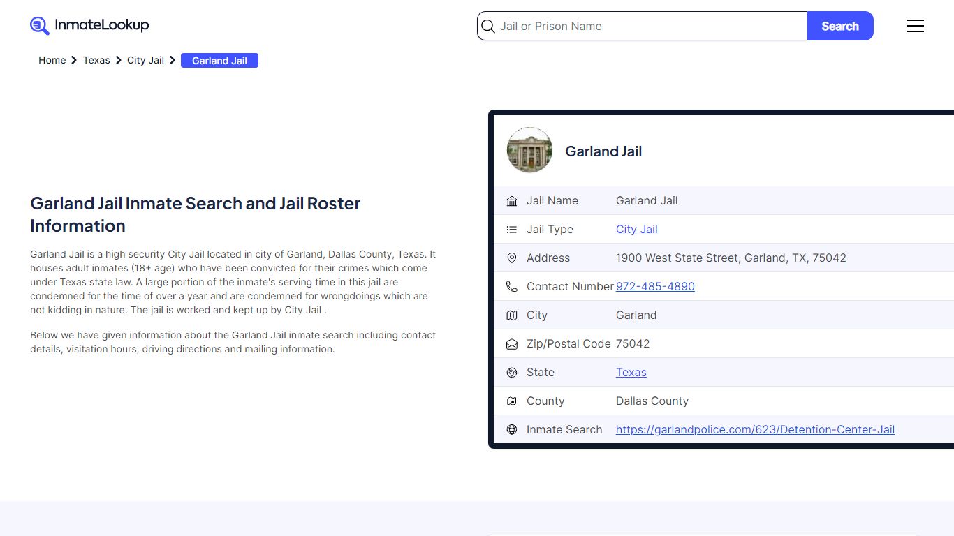 Garland Jail Inmate Search, Jail Roster, Bookings, Arrests - Inmate Lookup