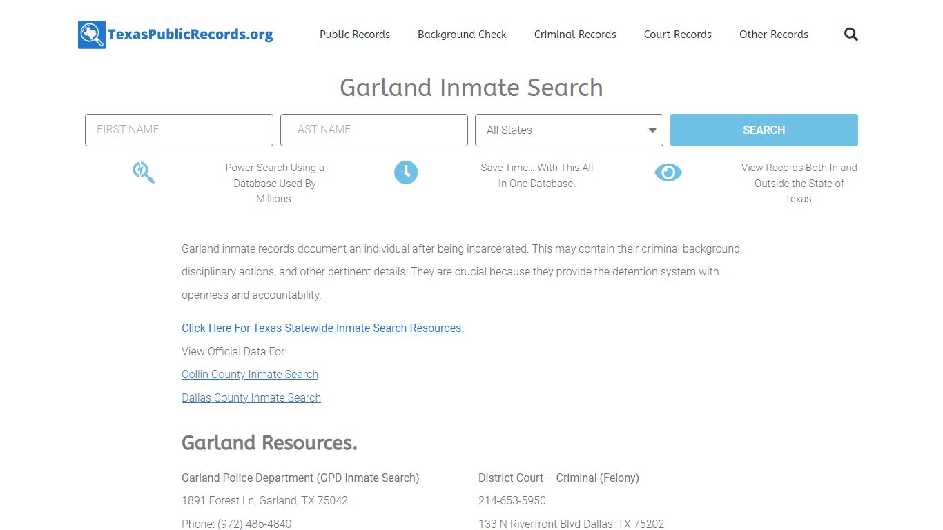 Garland Inmate Search - GPD Current & Past Jail Records